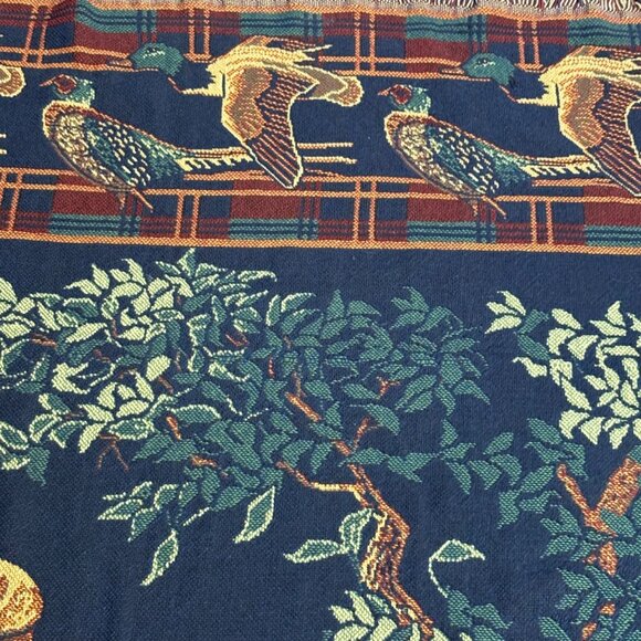 Golden Retriever Hunting Scene Tapestry Woven Throw Blanket Ducks Pheasant plaid - Picture 4 of 7
